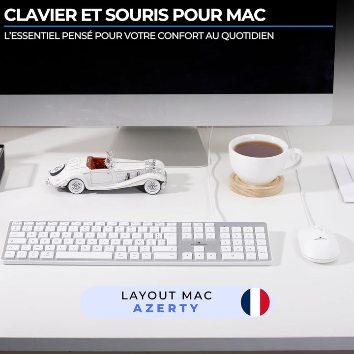 Bluestork - Pack Mac Tastatur und Maus für Mac Weiss USB-C & USB-A, AZERTY