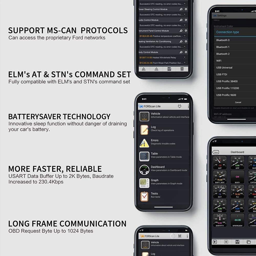 Vgate OBDII Bluetooth, vLinker FD+ OBD2 diagnosegerät OBD Adapter für Android, IOS und Windows (Blue