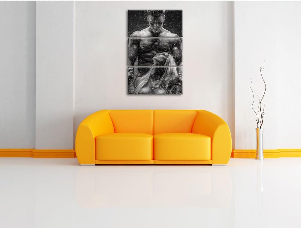 Pixxprint Sexy Frau mit tätowiertem Mann als Leinwandbild/Grösse: 3 Teilig (120x80) cm/Wandbild/Kuns