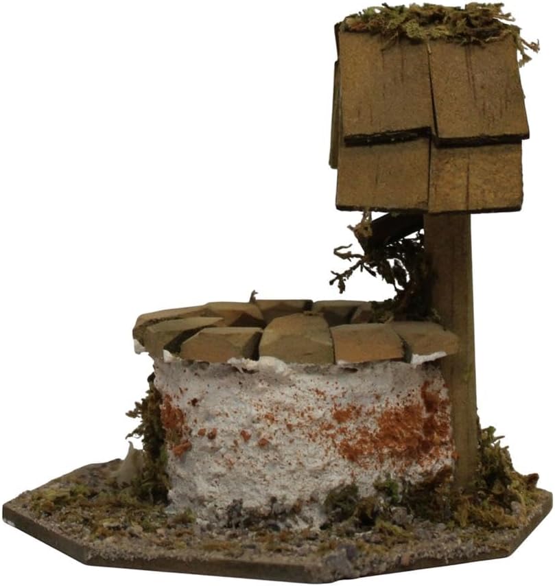 ZICOM Krippenzubehör Miniaturzubehör Miniatur Brunnen rund mit Dach Höhe 8,8cm Holz Natur Unikat, Mo