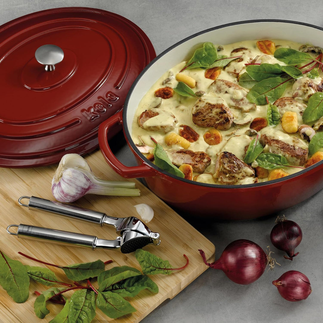 kela Bräter Calido, Ø 28 cm, 3,2 L, Gusseisen, rot, rund, Allherdboden, emailliert, hitzebeständig b