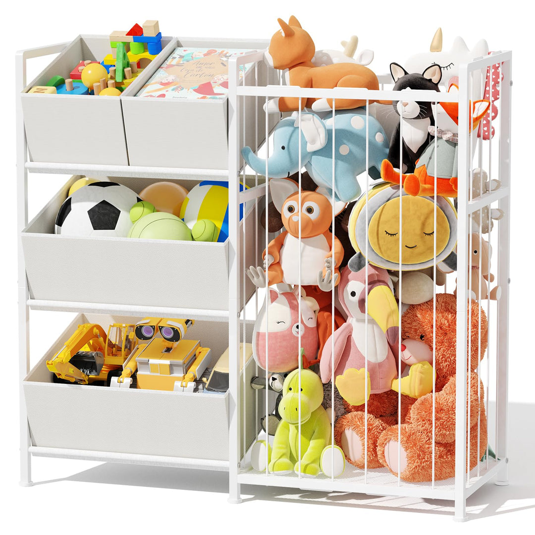 BBLIKE Spielzeug Aufbewahrung, Stofftiere Kinderzimmer Möbel Aufbewahrungsregal mit 4 Boxen, Würfelr