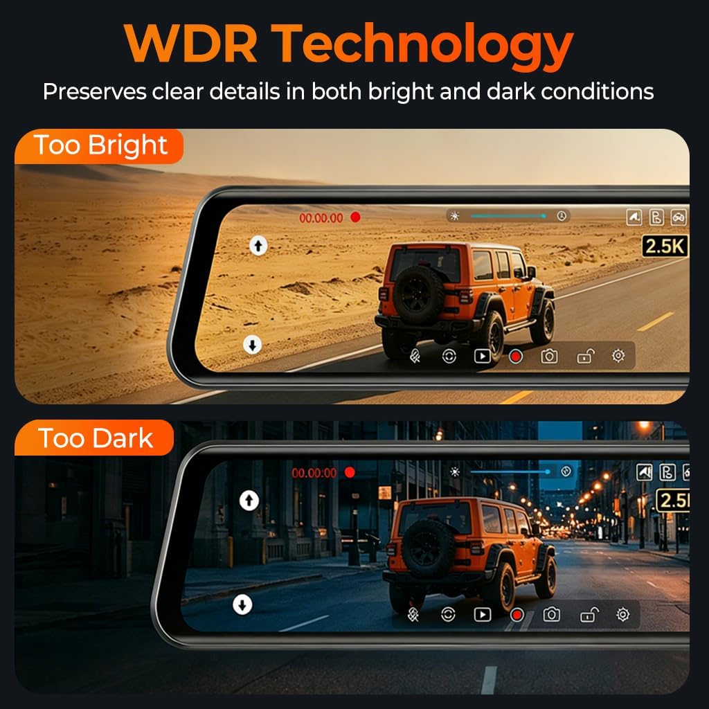12 Zoll Rückspiegel Dashcam, 4K UHD Frontkamera & 2.5K Rückfahrkamera fürs Auto, mit ADAS BSD LCA Sm