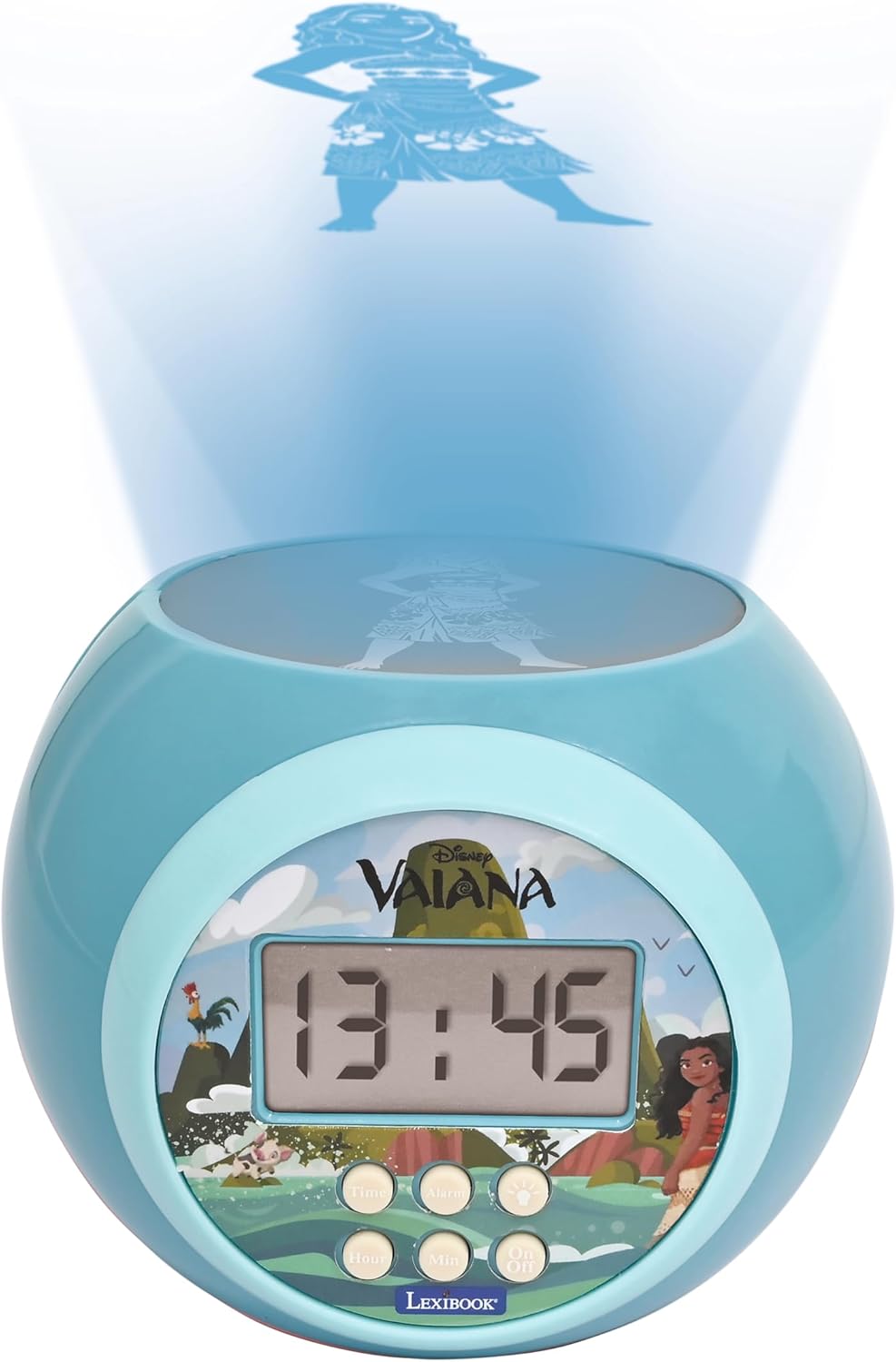Lexibook, Disney Vaiana, Wecker-Projektor mit Alarmfunktion und Snooze-Schlummerfunktion, Nachtlicht