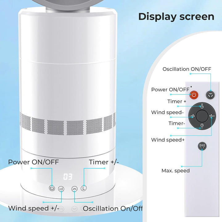 LIFERUN Turmventilator Bladeless Fan, 10 Geschwindigkeiten, 71° oszillierend, 9H Timer, Tower-Ventil