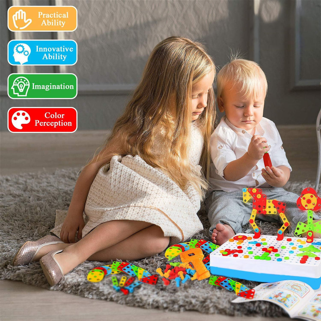 Werkzeugkoffer Schrauben Steckspiel Kinder Montessori Spielzeug mit Akkuschrauber Werkzeugkasten Boh