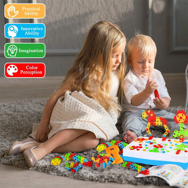 Werkzeugkoffer Schrauben Steckspiel Kinder Montessori Spielzeug mit Akkuschrauber Werkzeugkasten Boh