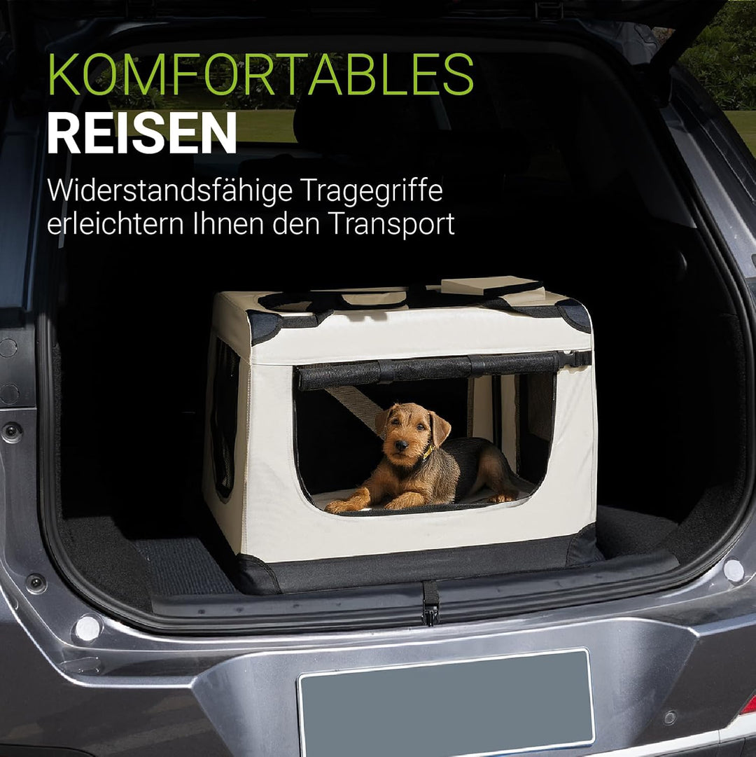 Juskys Hundetransportbox Lassie L faltbar & tragbar 50x70x52 cm mit Decke, Tasche & Griffen - Faltba