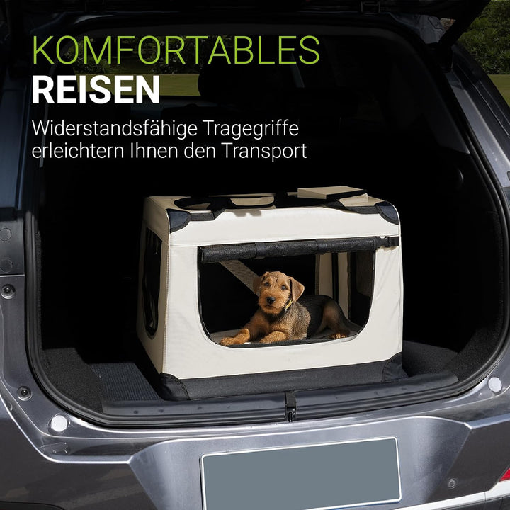 Juskys Hundetransportbox Lassie L faltbar & tragbar 50x70x52 cm mit Decke, Tasche & Griffen - Faltba