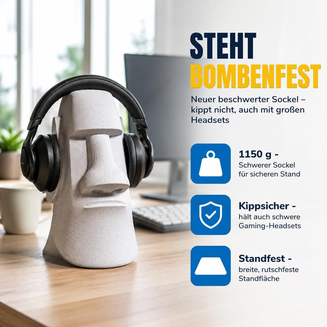 Moai Kopfhörerhalter – Kopfhörer Ständer & Headset Halter für Gaming, Schreibtisch & Büro, stylische