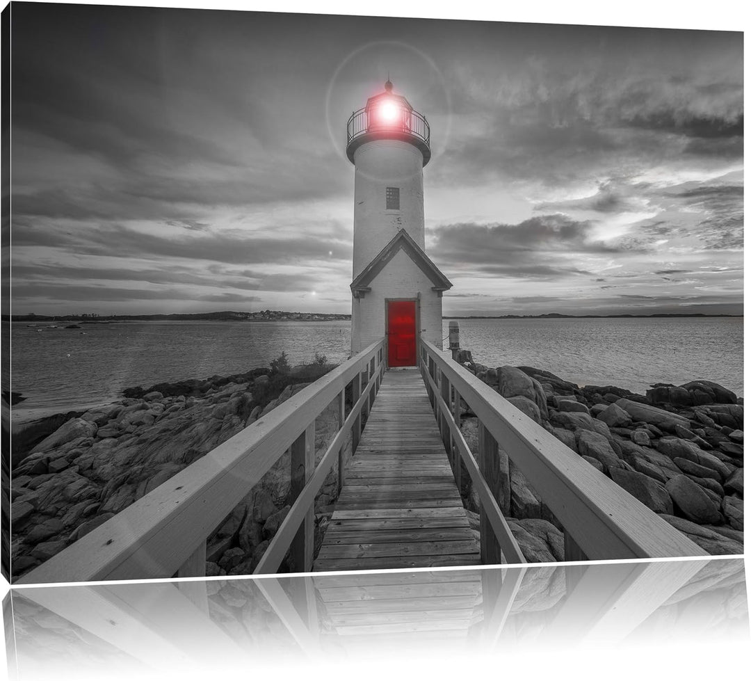 Pixxprint Leuchtturm bei Sonnenuntergang als Leinwandbild/Grösse: 100x70 cm/Wandbild/Kunstdruck/fert