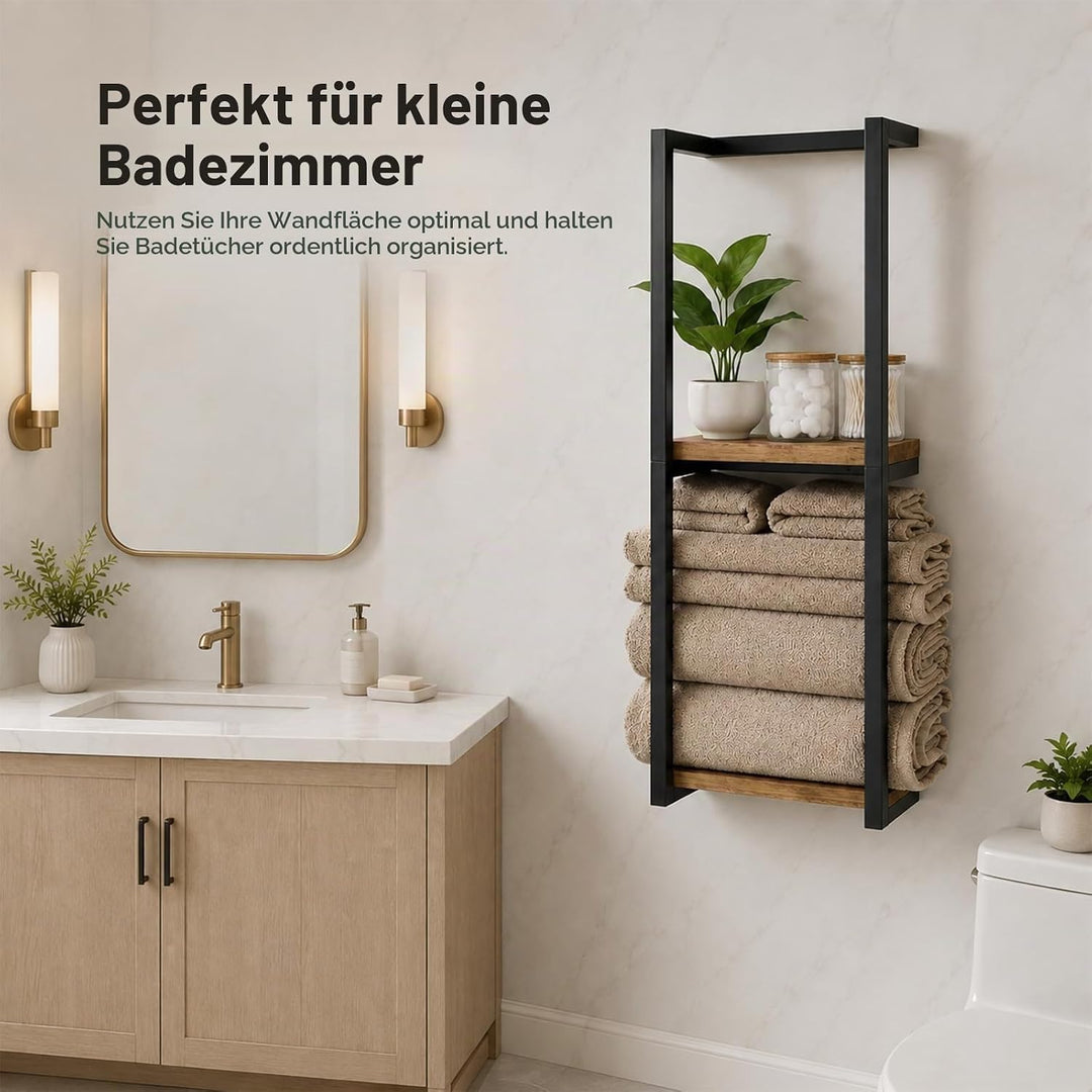 Zweistöckiger Handtuchhalter ohne Bohren Wand Montage, Stabile Handtuch Aufbewahrung fürs Badezimmer