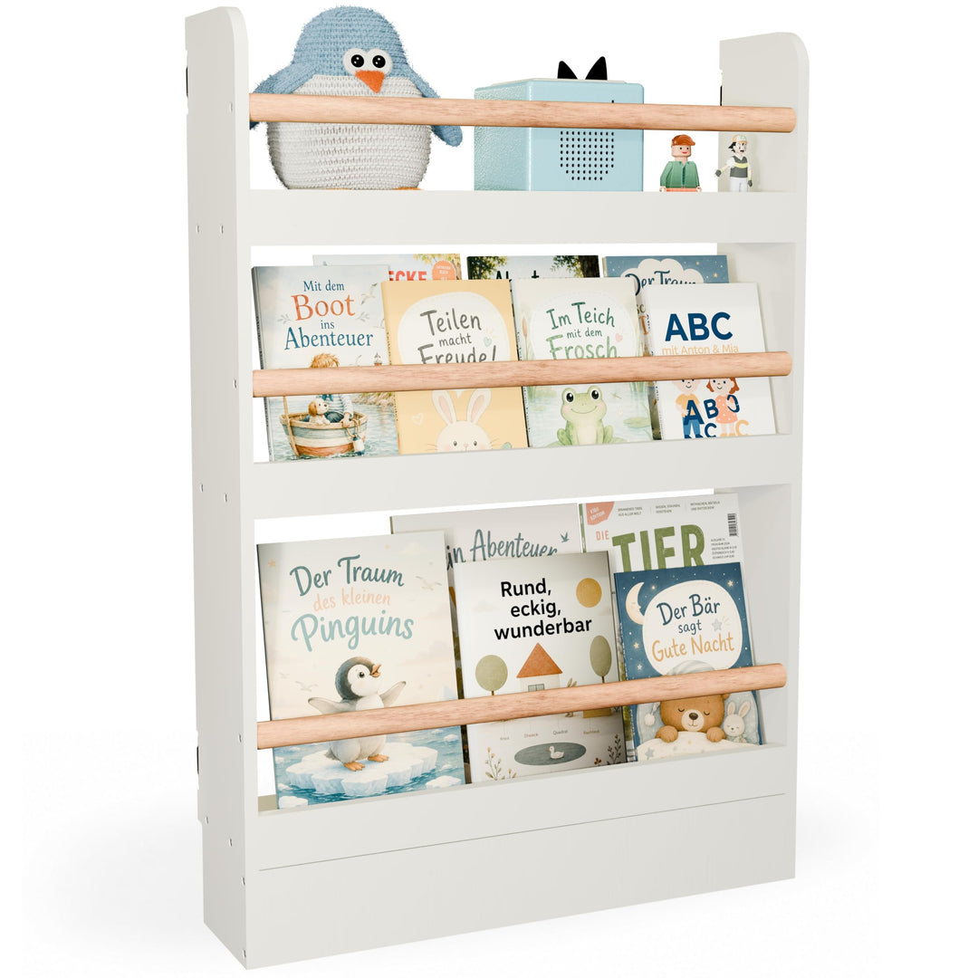 Bücherregal Kinder mit 3 Ablagen, Montessori Kinderbücherregal zur Wandmontage, Wandregal für Bücher