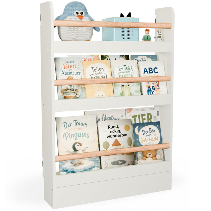 Bücherregal Kinder mit 3 Ablagen, Montessori Kinderbücherregal zur Wandmontage, Wandregal für Bücher