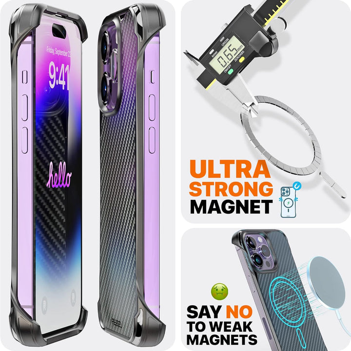 REBEL Schutzhülle für iPhone 14 Pro [Flex-Serie] Freiliegende Seiten, Aramidfaser, stark MagSafe-kom