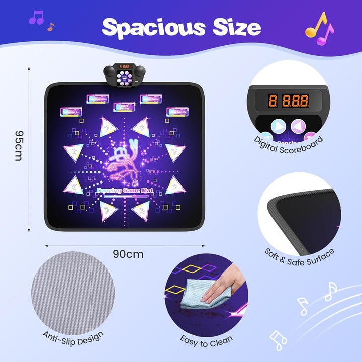 Tanzmatte Kinder ab 3-12 Jahre, Musikmatte mit 8 Leuchtenden Pfeilen, 6 Spielmodi, 50Level, Bluetoot