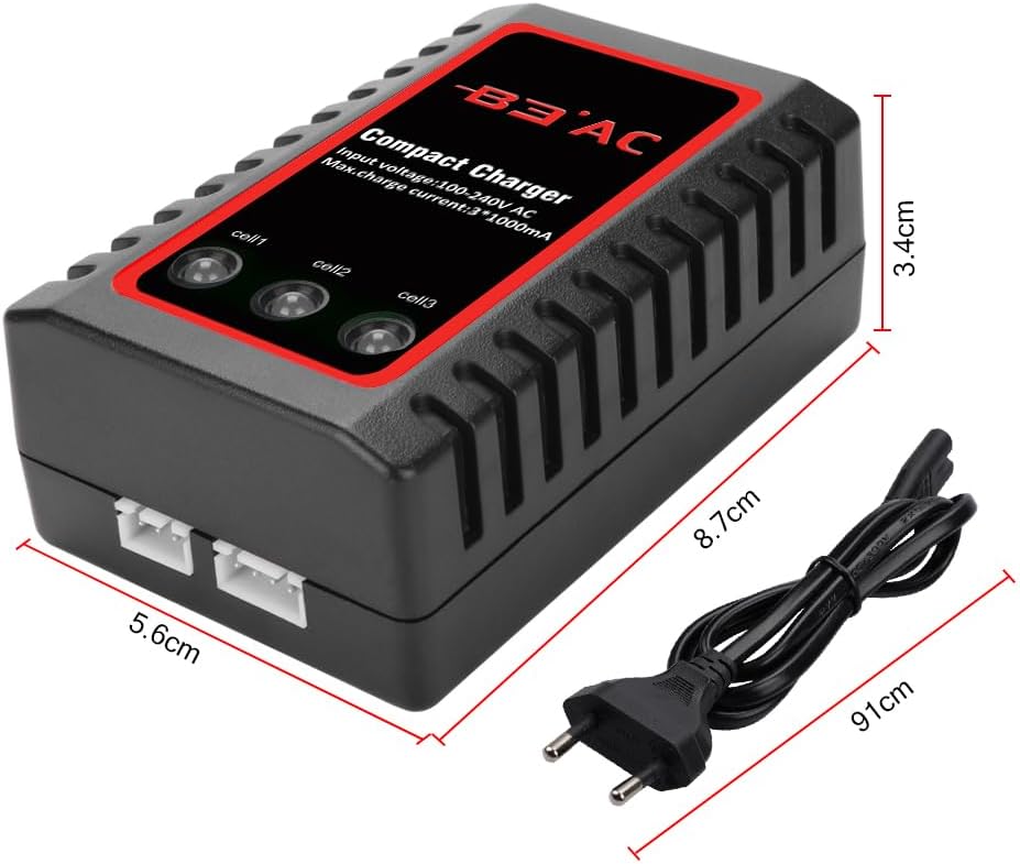 Haisito B3 Lipo Ladegerät für 2S 3S Akku (7.4V, 11.1V), Kompaktes Airsoft-Schnellladegerät (100-240V