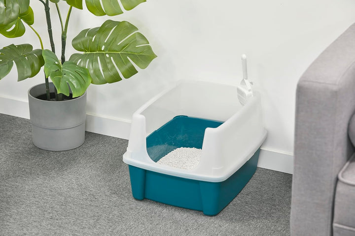 Iris Ohyama Katzenklo mit Schaufel, bis 7 kg, Blau, offen, ohne Deckel, Katzentoilette, hoher Abnehm