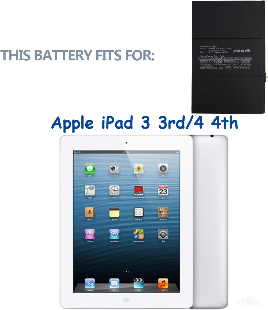 Swark A1389 Akku Kompatibel mit Apple iPad 3 3rd 4 4th A1389 A1416 A1430 A1403 A1458 A1459 A1460 616