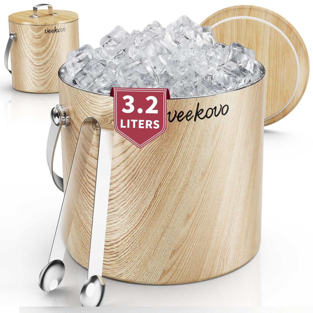 3.2L Eiswürfelbehälter mit Deckel und Schaufel, Edelstahl Eiskübel Doppelwandiger Isolierter, Eisbeh