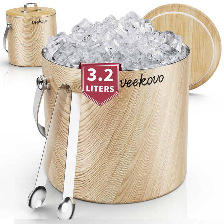 3.2L Eiswürfelbehälter mit Deckel und Schaufel, Edelstahl Eiskübel Doppelwandiger Isolierter, Eisbeh