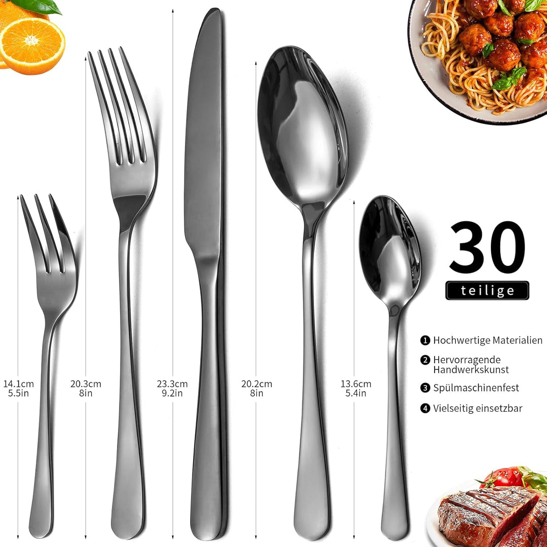 Besteck Set, Edelstahl Spiegelpoliert 30 teilig Besteckset für 6 Personen, Essbesteck Set mit Messer