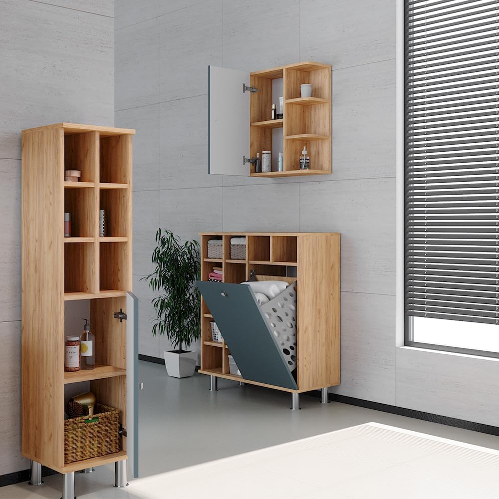 Vicco Badschrank Fynn, Grün/Goldkraft Eiche, 47.2 x 59.2 cm, Grün