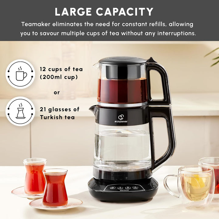 Karaca Caysever Maschine, Stahl, Chrome 1700 W, BPA-frei, 0,8 Lt Fassungsvermögen Glas-Teekanne, 1,5