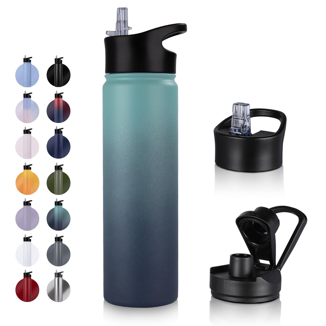 Edelstahl Trinkflasche - 750ml - mit Strohhalm,Auslaufsicher,Kohlensäure Geeignet,BPA frei Thermosfl