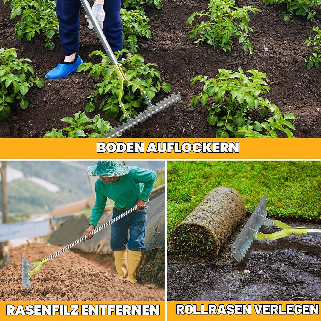 Strohrechen, Rasenrechen Mit 148 cm Verstellbarem Langem Griff Robuster Garten-Laubgreifer Aus Karbo