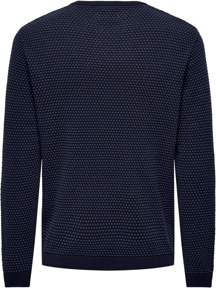 ONLY &amp; SONS Herren Strickpullover ONSTapa Herrenpulli mit Struktur L Navy Blazer/Mood Indigo Dots, L