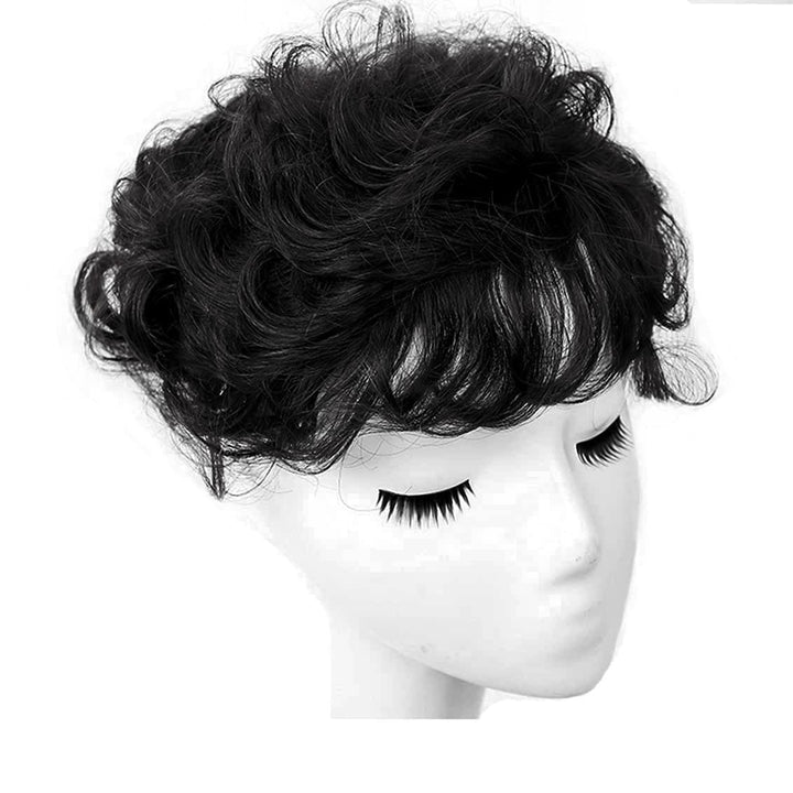 EREE HAIR Kurze, lockige Echthaar-Topper, 11,9 x 12,7 cm, Topper, Haarverlängerung, gewellt, Toupet,