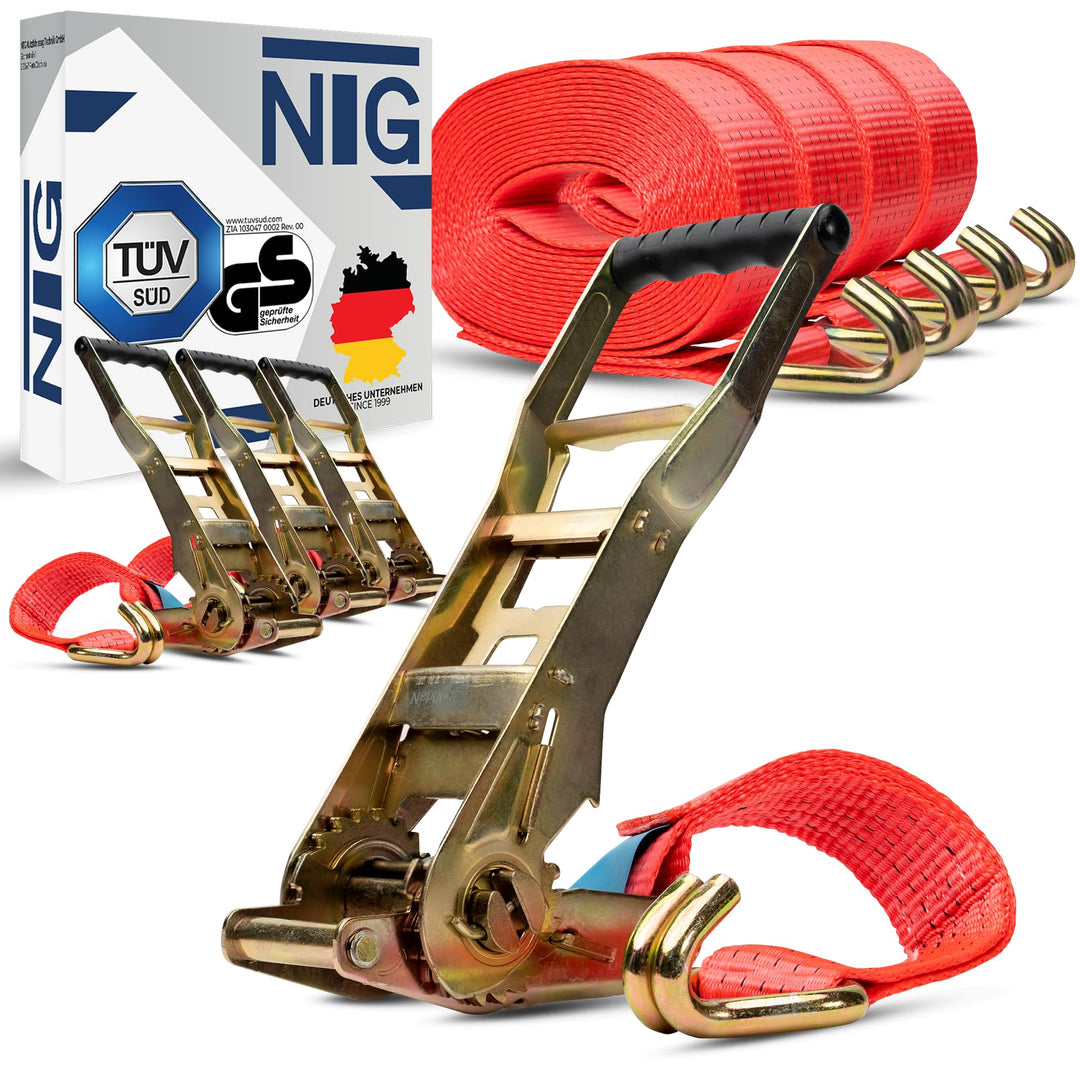 NTG Spanngurte mit Ergo-Ratsche 5000 kg 8 m - 4 Stück 2-teilig 50 mm TÜV/GS | Langhebelratsche mit H