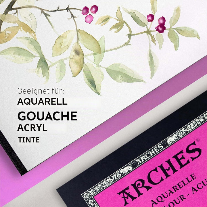 Arches 1795097 Aquarellpapier im Block (23 x 31 cm Kopfgeleimt 300g/m² Satiniert) 12 Blatt naturweis