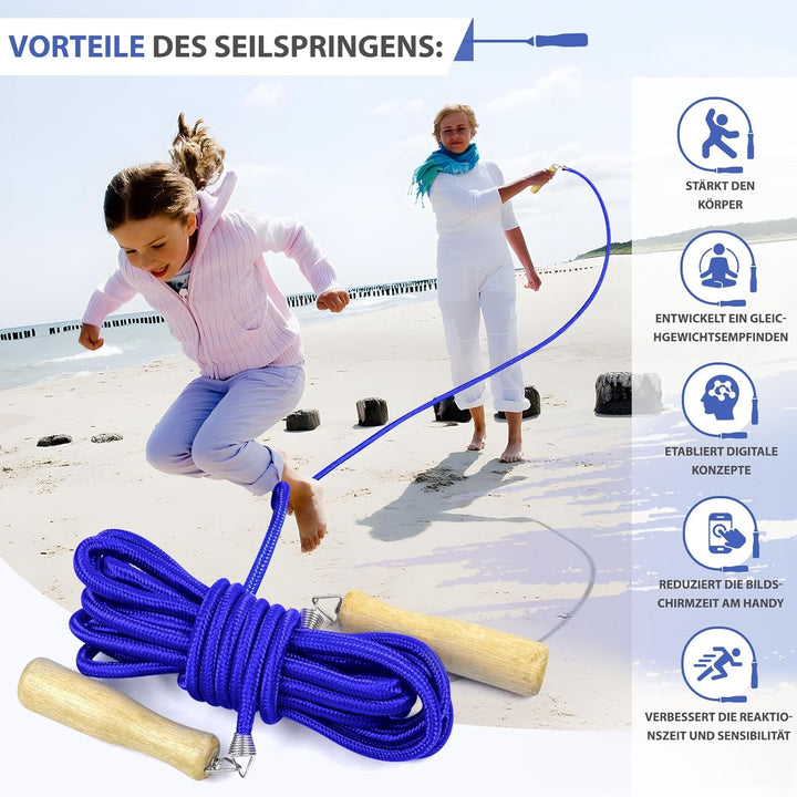 LeapBeast Lange Springseil, Mehrspieler-Seil, Springseil mit Holzgriff für Schule, Sport, Outdoor-Ak