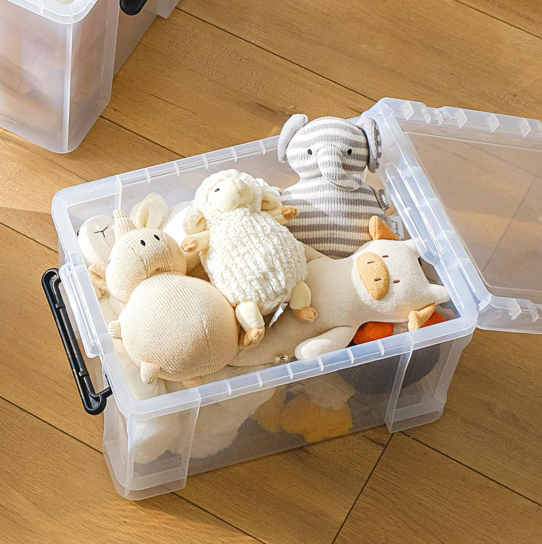 Cetomo,25L,3er-Pack, Aufbewahrungsbox mit deckel,Aufbewahrungsboxen, mit Clips, stapelbar, Wohnzimme