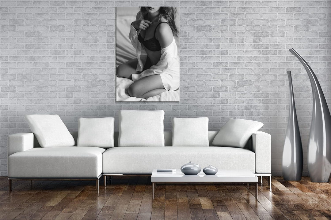 deyoli sexy Frau im Hemd Format:90x60 cm als Leinwandbild, Motiv fertig gerahmt auf Echtholzrahmen,
