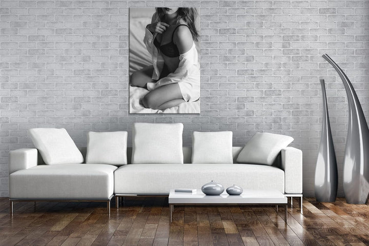 deyoli sexy Frau im Hemd Format:90x60 cm als Leinwandbild, Motiv fertig gerahmt auf Echtholzrahmen,