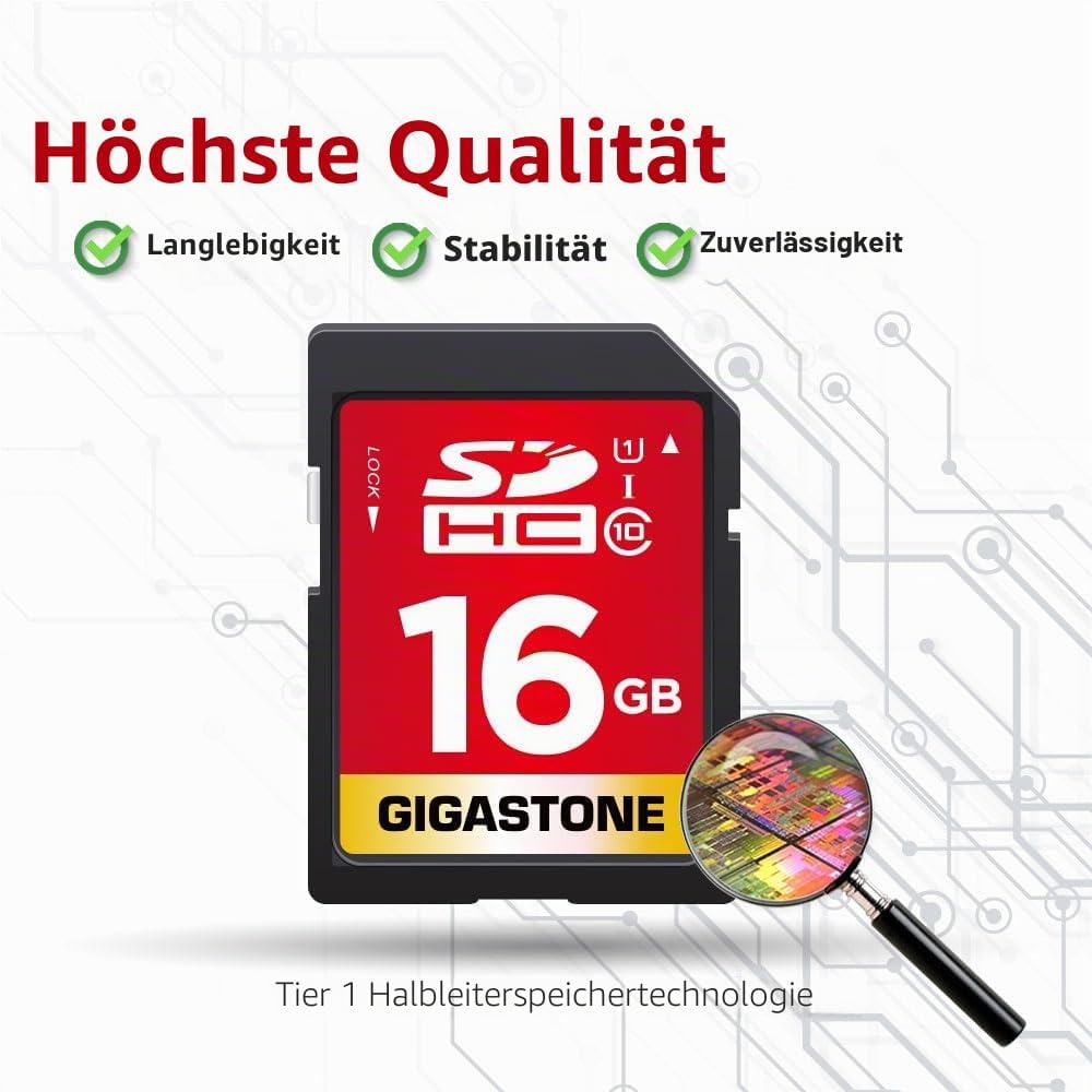 Gigastone 16GB SDHC Speicherkarte 10er-Pack, UHS-I U1 Klasse 10, bis zu 80 MB/Sek. für Digitalkamera