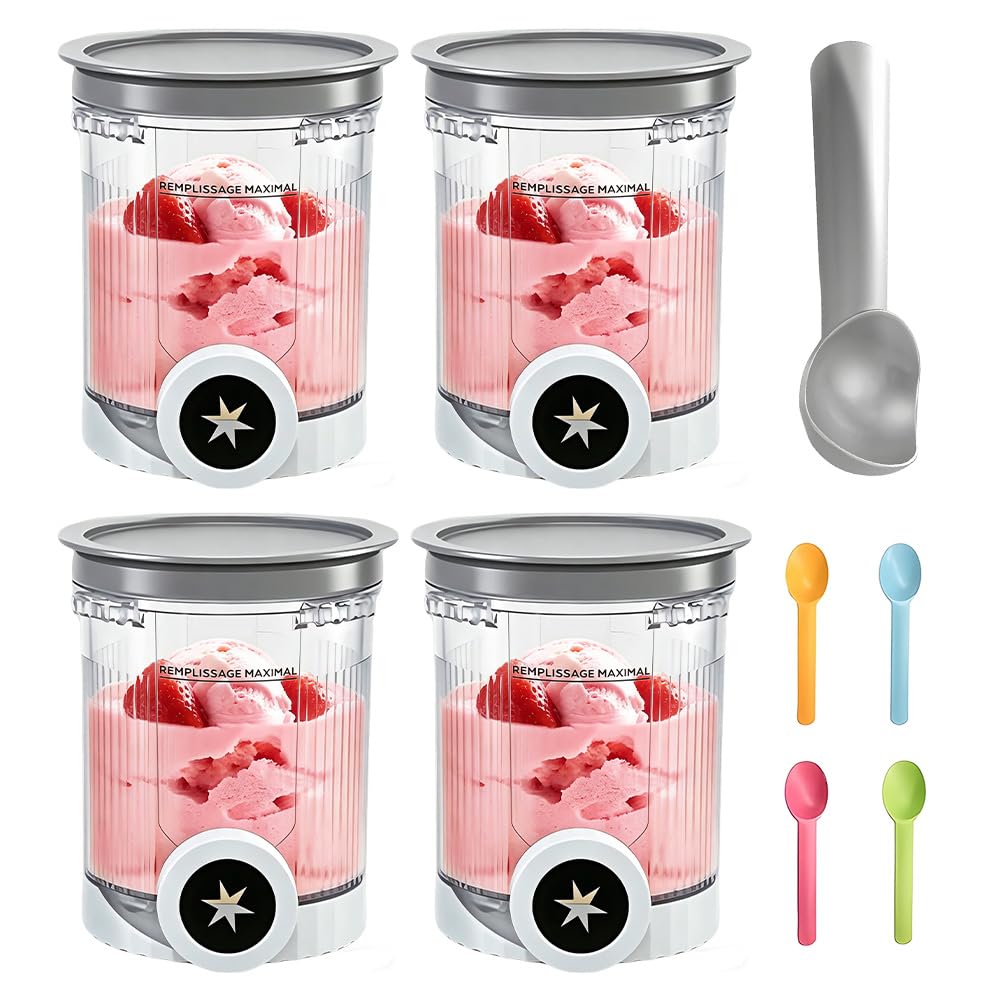 4 Stück Ninja Swirl Creami Behälter mit 5 Löffeln, 500ml Eisbehälter für Ninja Creami NC701 & NC700