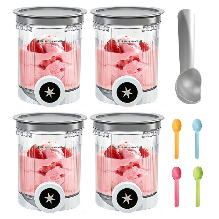 4 Stück Ninja Swirl Creami Behälter mit 5 Löffeln, 500ml Eisbehälter für Ninja Creami NC701 & NC700