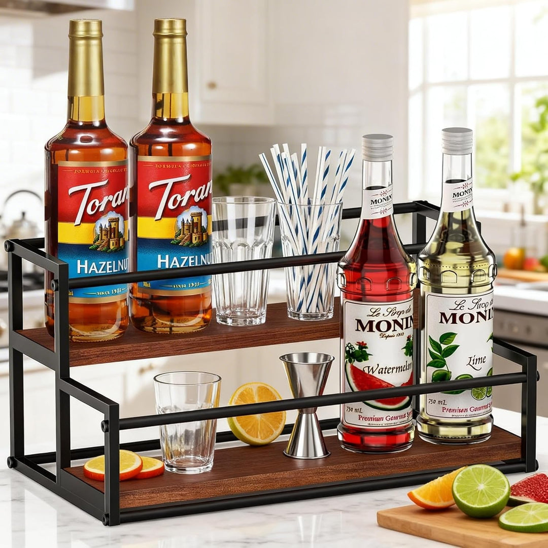 THYGIFTREE Kaffeesirup-Organizer, 2-stöckig, 10 Sirupflaschen, Ständer für Kaffeebar, Aufbewahrungsr