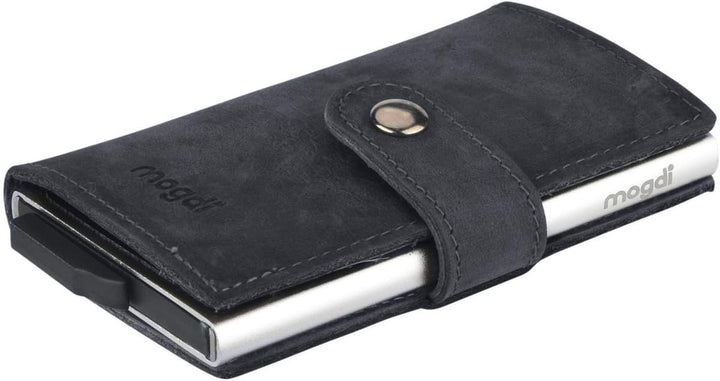 mogdi Mini Black Premium Herren Portmonee RFID Schutz Kartenetui Business Geldbörse feinstes A++ Ech