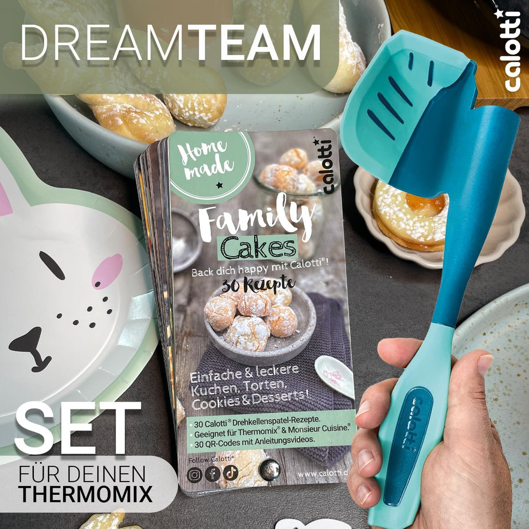 Calotti® Set – Backfächer „Family Cakes“ und Drehkellenspatel Silikon + für den Thermomix im Vorteil