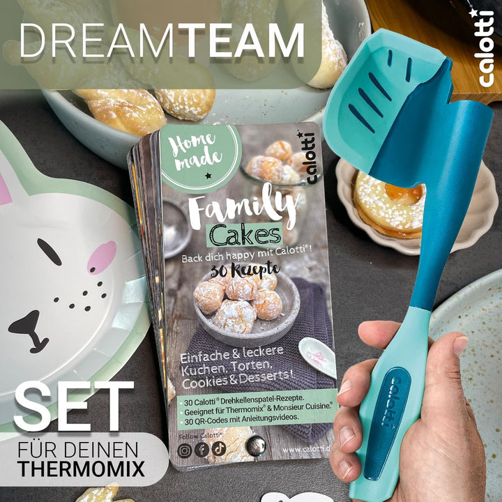 Calotti® Set – Backfächer „Family Cakes“ und Drehkellenspatel Silikon + für den Thermomix im Vorteil