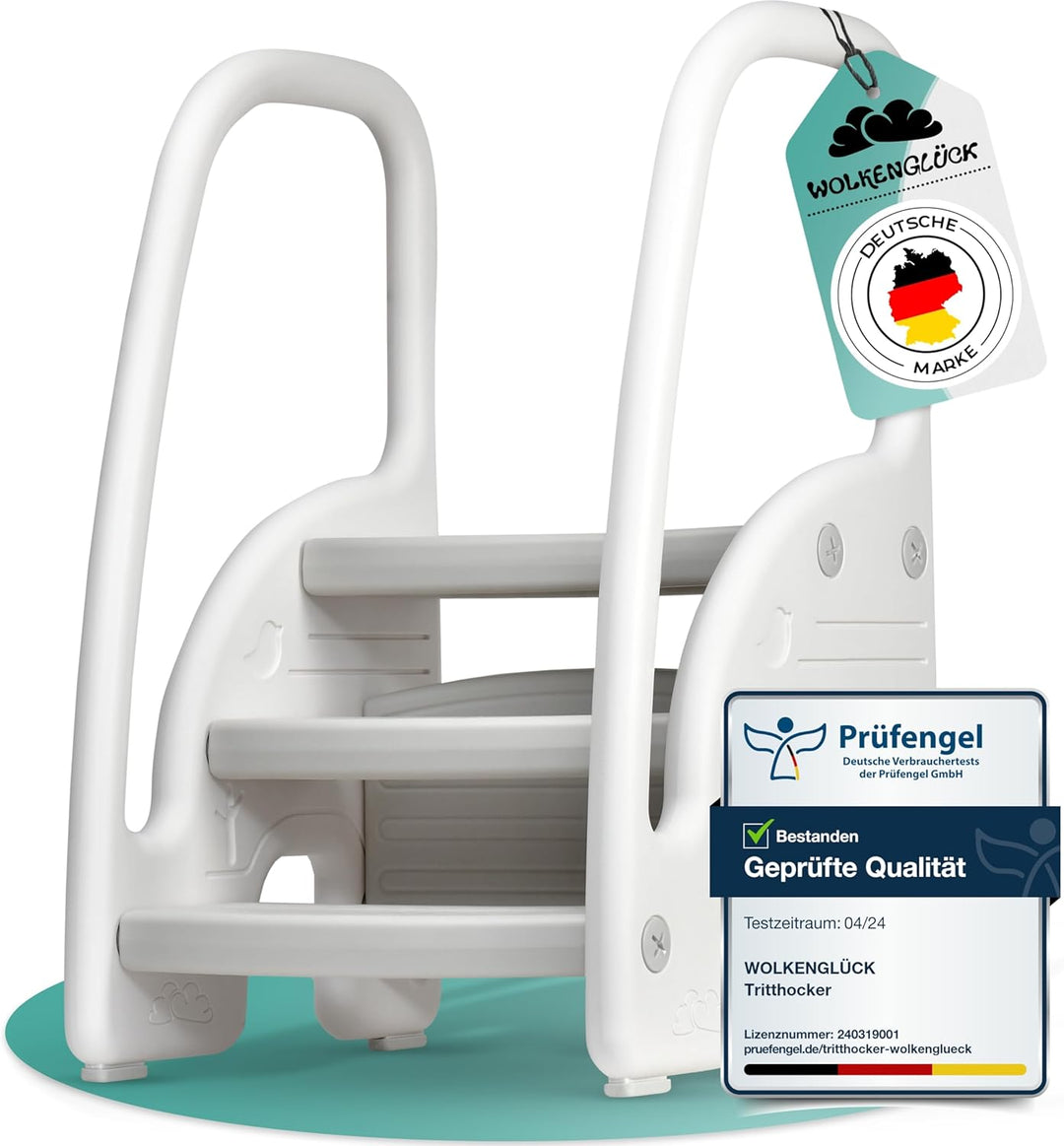 WOLKENGLÜCK® Tritthocker Kinder (3 Stufen) - Rutschfester Kinder Hocker von 1,5 bis 6 Jahre (Belastb