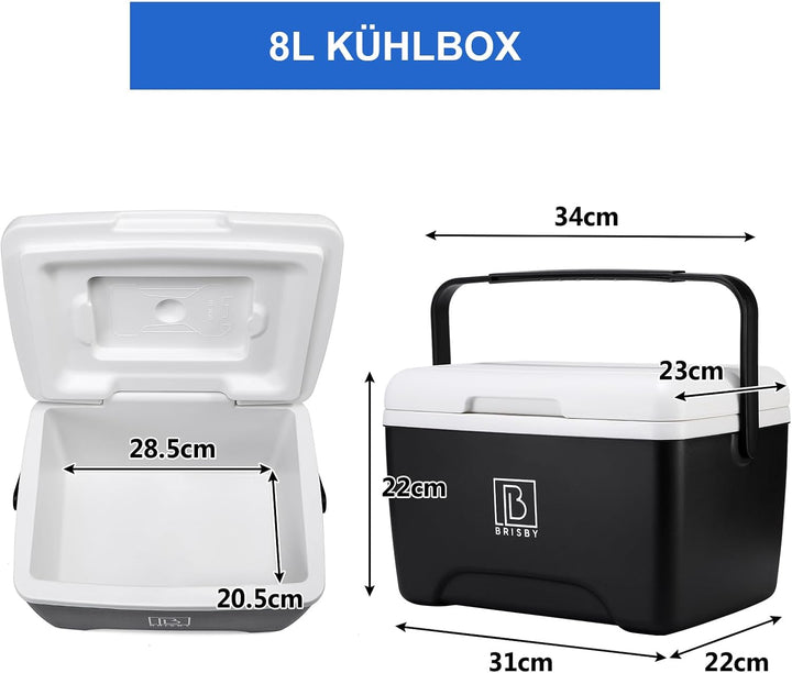 Brisby Kühlbox 8 Liter - 18 Stunden warm - 40 Stunden kühl - Inklusive 2 grosse Kühlelemente 450 ML