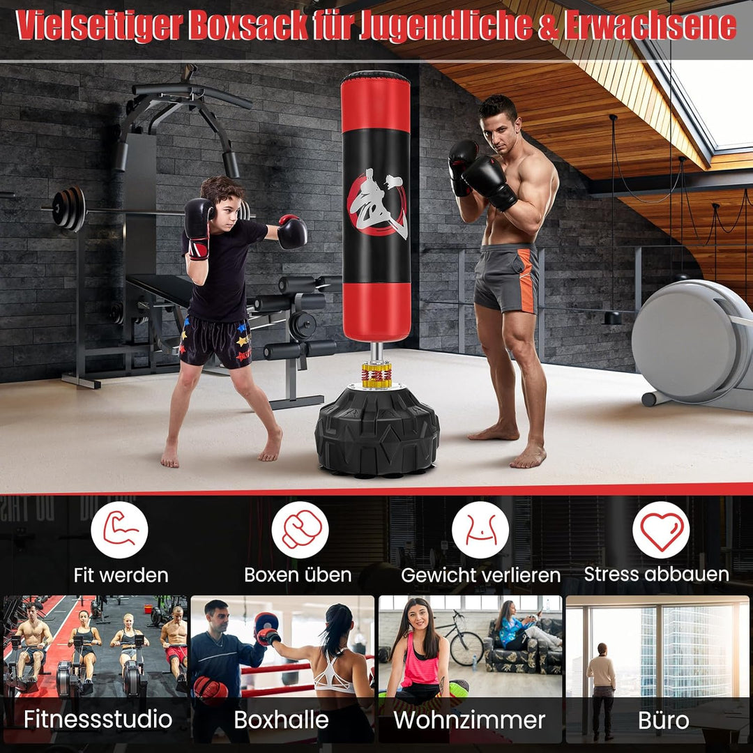 GYMAX Boxsack Set stehend, Standboxsack mit 12 Saugfussbasis & Stossdämpfer, Boxsack Erwachsene, MMA