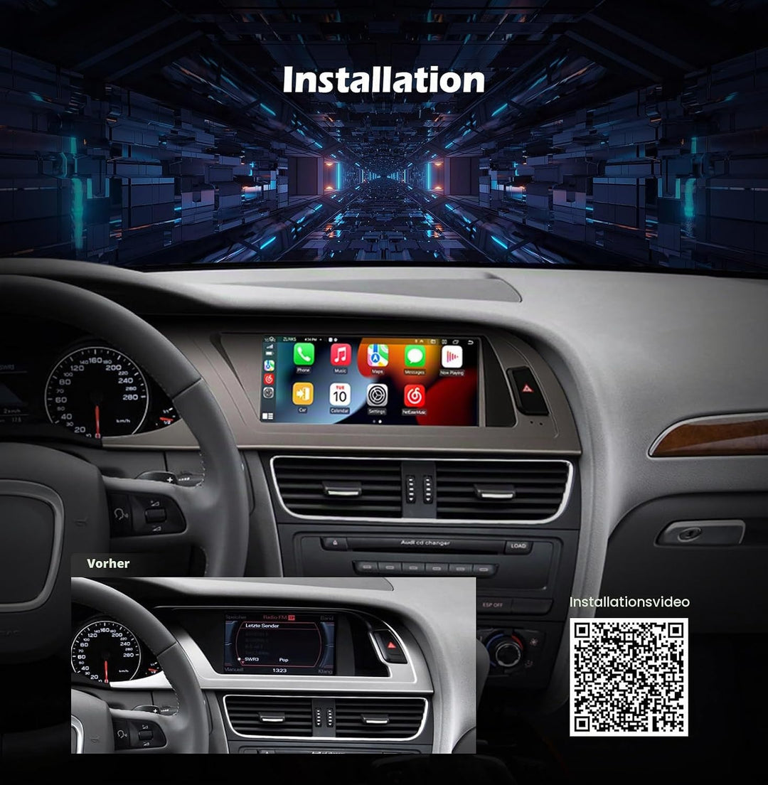 Erisin 8,8 Zoll 4GB RAM 64GB ROM Android 14 Autoradio Bluetooth GPS Navigation für Audi A4 2009-2012
