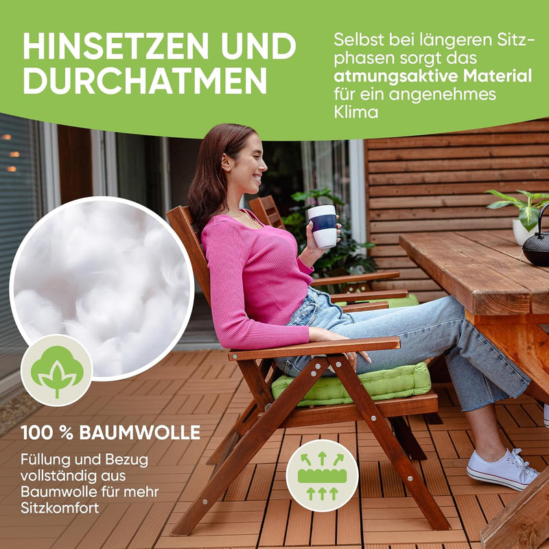 Gräfenstayn® 4er-Set Sitzkissen Stuhlkissen 40x40x8cm für Indoor und Outdoor aus 100% Baumwolle Dick